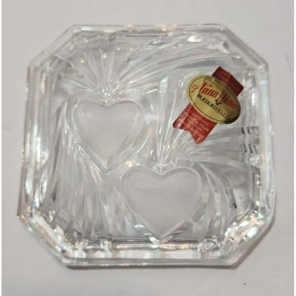 Vtg Anna Hutte Bleikristall Lead Crystal Hearts Octagonal Trinket Dish With Lid - Picture 10 of 14
